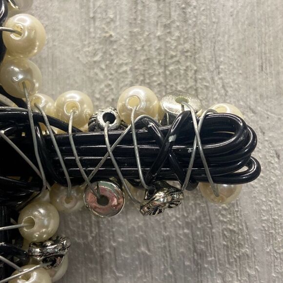 Handmade Unique Black Silver Pearl Beaded Wired Cross Christian Religious Cross - Picture 8 of 10